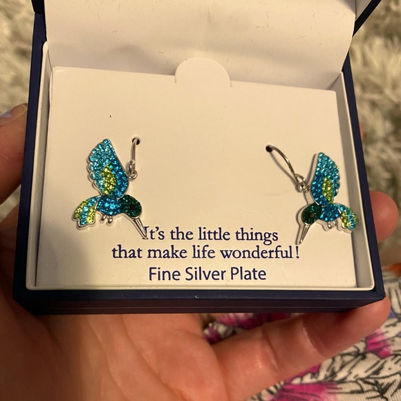 🦅 🐦 Hummingbird silver plated earrings nwt - Picture 2 of 7